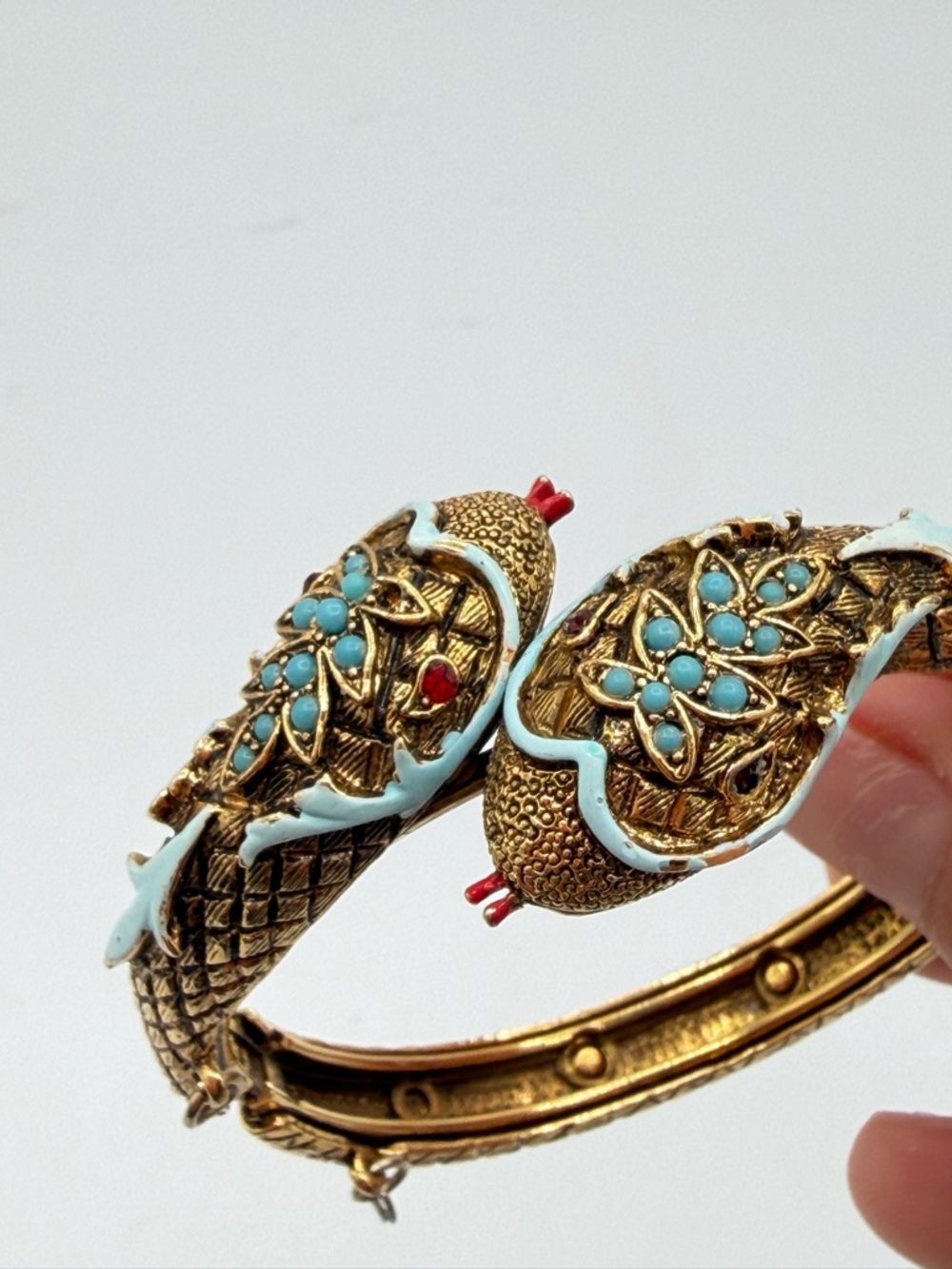 Rare Signed Arthur Pepper Bookpiece Double Snakehead Bracelet Red, Turquoise